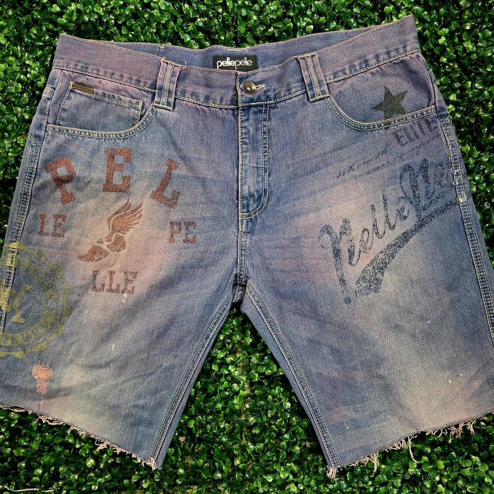 Pele Pele | Pink-Blue Denim Jean Shorts | Size 40